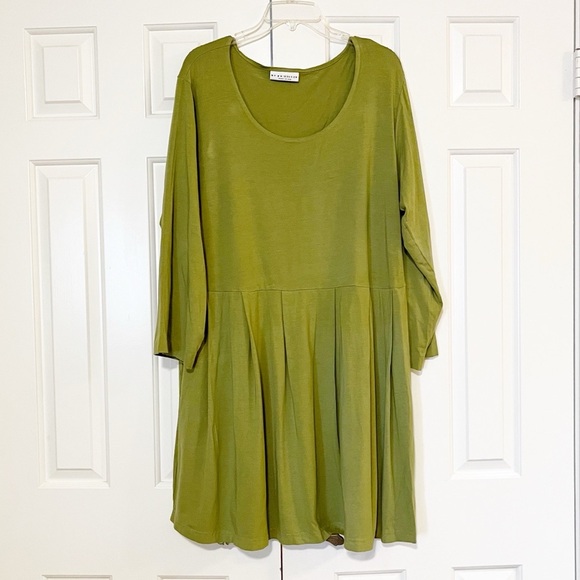 bryn Walker Chartreuse Green Long Sleeve Tunic Dress w/pockets. Size Large - Picture 2 of 14